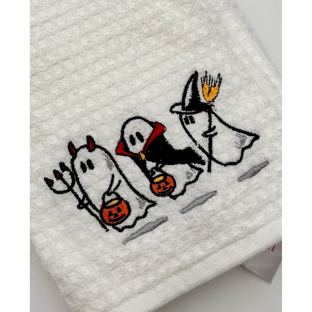 Isaac Mizrahi Halloween Kitchen Towels Set 2 Ghost Devil Witch‎ Embroidered